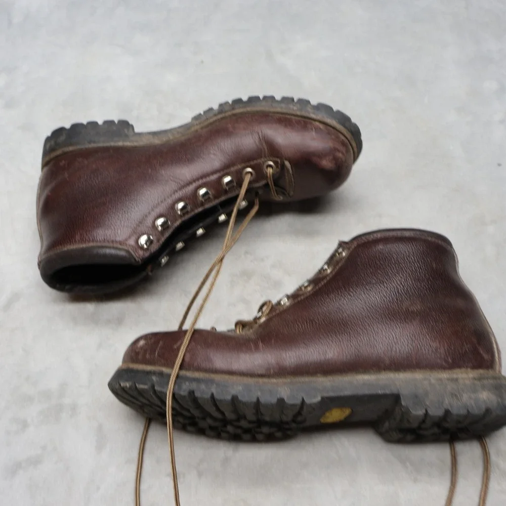 Fabiano Men? 8 Narrow Hiking‎ Boots Brown Leather Lug Lace Rugged Italy VTG RARE